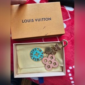 Louis Vuitton Pink/Turquoise Yellow/Purple Flower Bag Charm with Gold Hardware